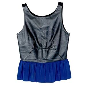 Amanda Uprichard Sleeveless Leather and Silk Peplum Top, EUC, Size XS, MSRP $248